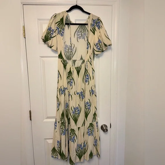 Zara Ecru Floral Linen Cotton Midi Dress Open Back Size Small - Picture 9 of 13